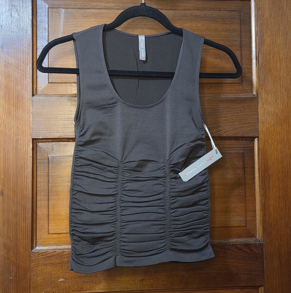 NWT Last Tango Dark Brown Ruched Scoop Neck Tank Top Camisole Sz S/M